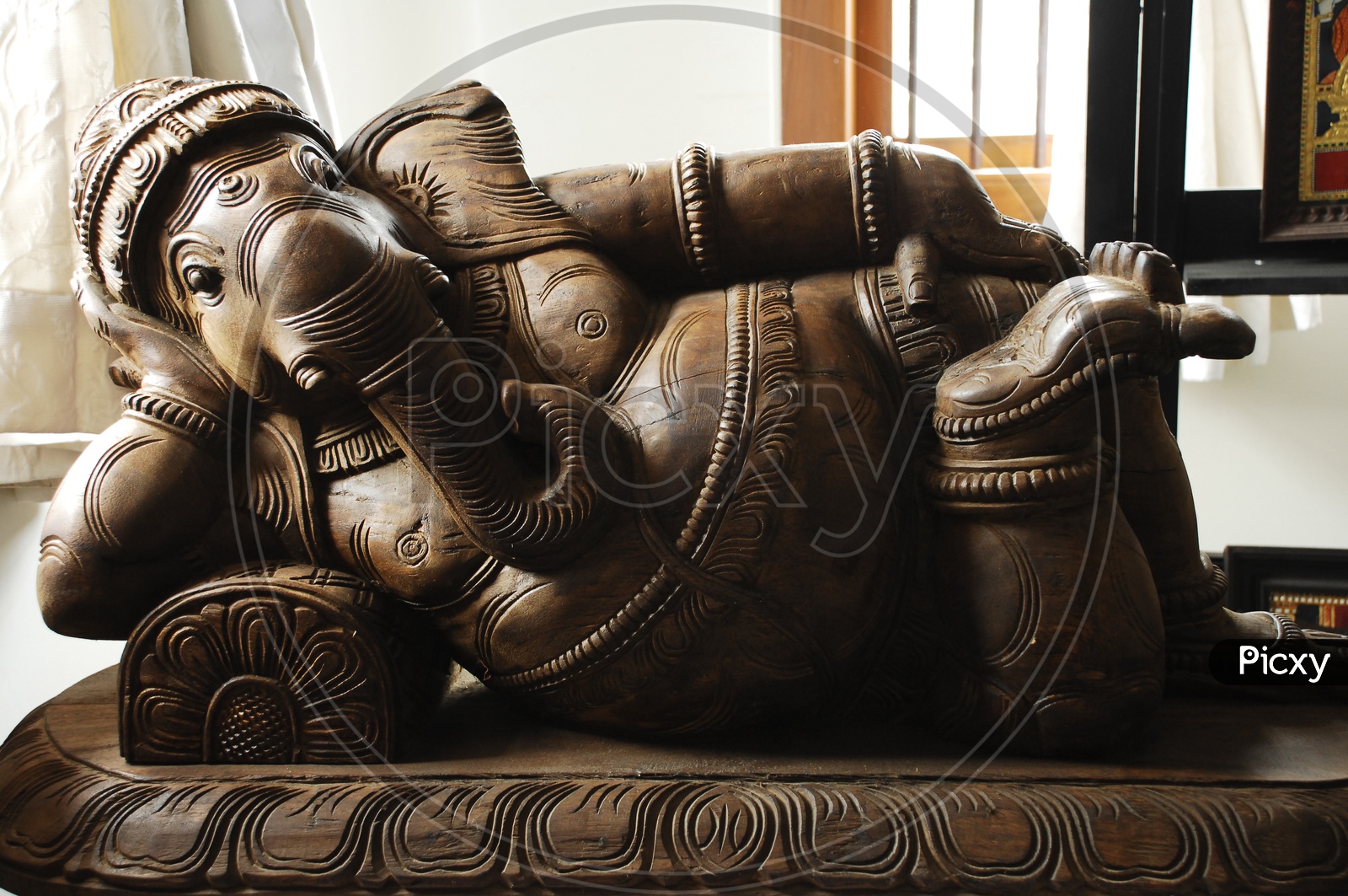 Wooden Carved Lord Ganesh Idol