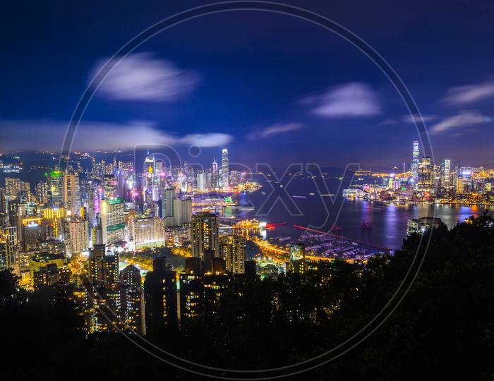 Stunning Light show of city in Hong Kong