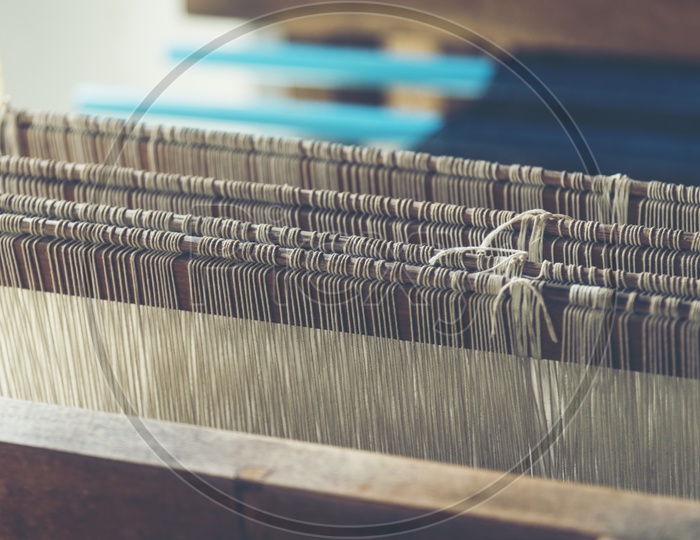 Vintage old weaving loom Machine Closeup