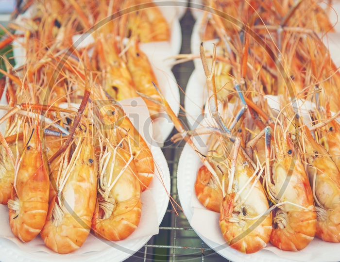 Grilled Shrimp In Plates , Thai Food