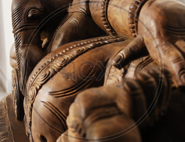 Wooden Carving Of Lord Ganesh Idol