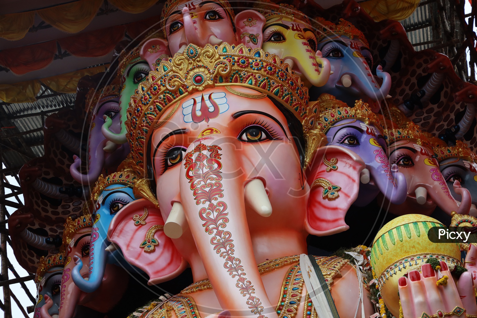Closeup View Of Sri Dwadashaditya Maha Ganapathi Idol In Khairatabad For Ganesh Chathurdhi Festival 2019