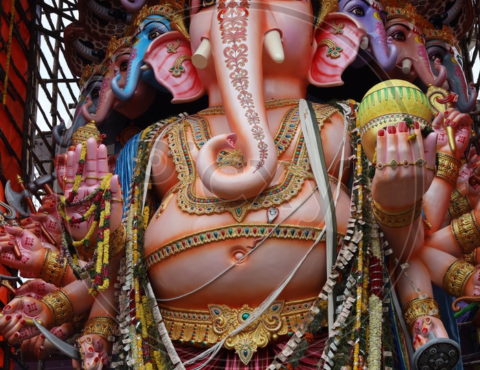 Sri Dwadashaditya Maha Ganapathi Idol In Khairatabad For Ganesh Chathurdhi Festival 2019 Closeup