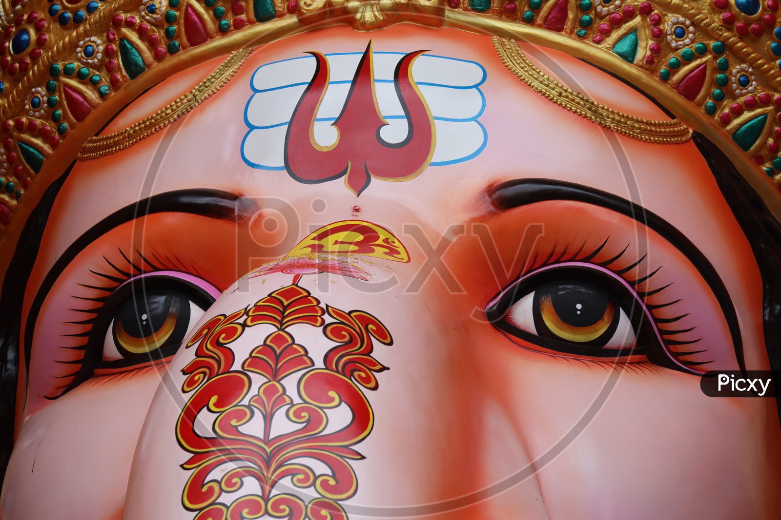 Closeup View of  Sri Dwadashaditya Maha Ganapathi Idol In Khairatabad For Ganesh Chathurdhi Festival 2019