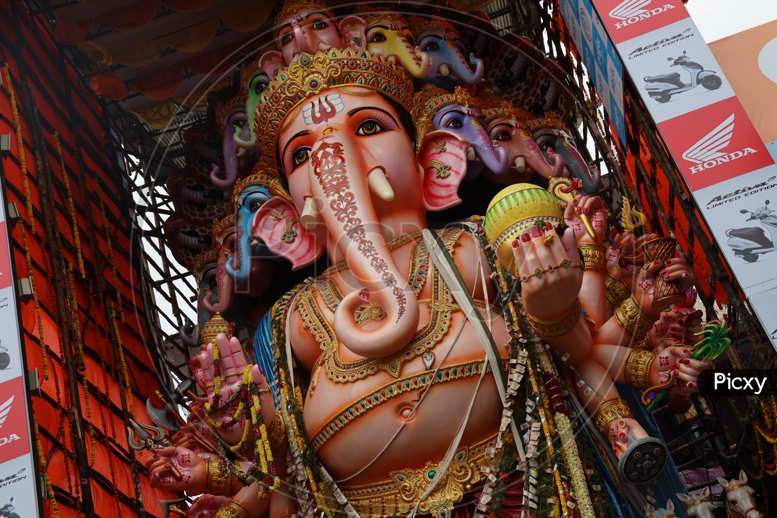 Closeup Of Sri Dwadashaditya Maha Ganapathi Idol In Khairatabad For Ganesh Chathurdhi Festival 2019