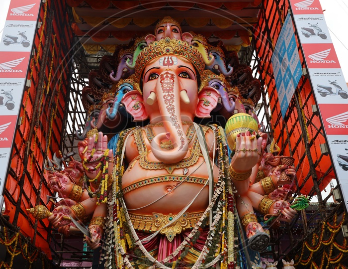 Sri Dwadashaditya Maha Ganapathi Idol In Khairatabad For Ganesh Chathurdhi Festival 2019  Closeup View
