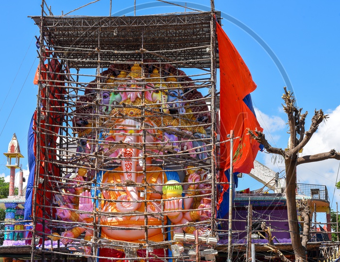 Sri Dwadashaditya Maha Ganapathi, Khairatabad Bada Ganesh , a 61 foot idol before unveiling on ganesh chaturdhi