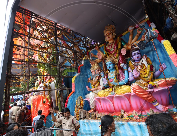 Hindu God Idols At Khairatabad Ganesh Mandapam Arranged For Ganesh Chathurdhi Festival