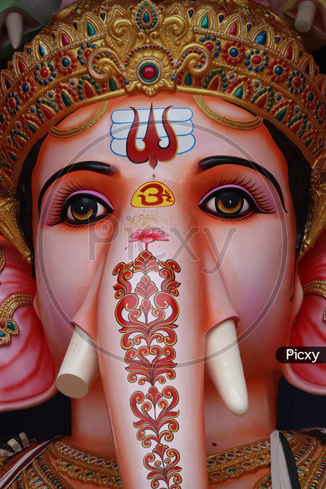 Face Closeup of  Sri Dwadashaditya Maha Ganapathi Idol In Khairatabad For Ganesh Chathurdhi Festival 2019