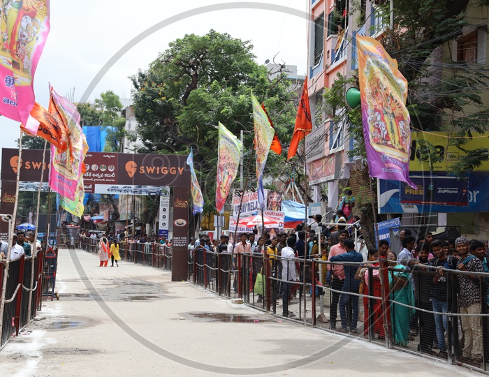 Devotees in Queue Lines at  Khairatabad  For Ganesh Idol Darshan