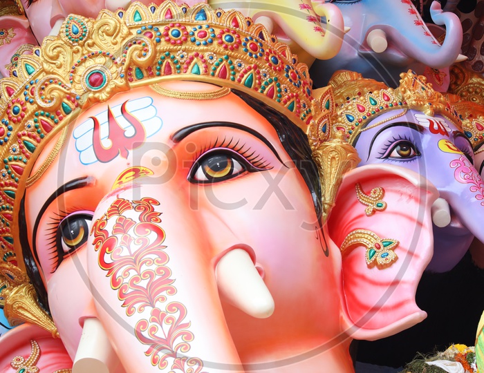 Closeup View of  Sri Dwadashaditya Maha Ganapathi Idol In Khairatabad For Ganesh Chathurdhi Festival 2019