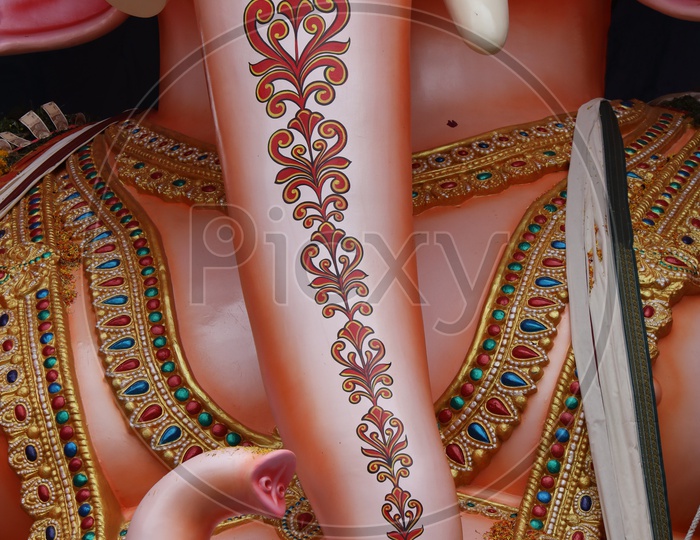 Trunk Closeup Of Sri Dwadashaditya Maha Ganapathi Idol In Khairatabad For Ganesh Chathurdhi Festival 2019