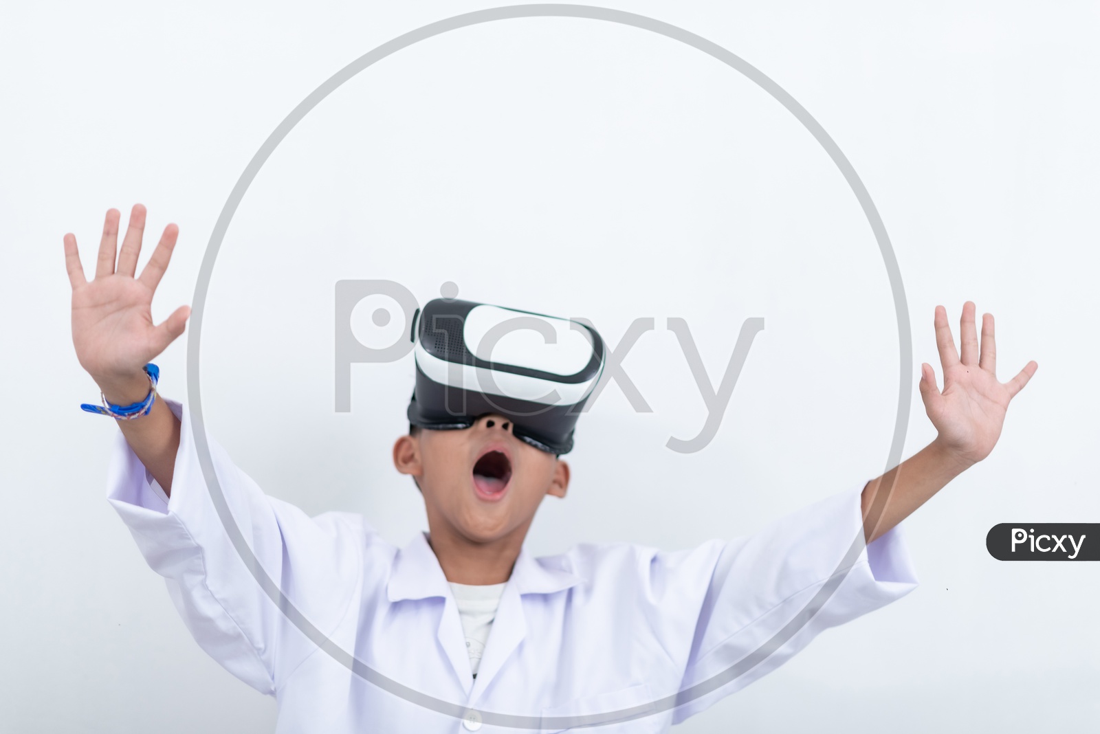 Young Enthusiast Teen  Boy in Laboratory Wearing A VR Headset , Enjoying