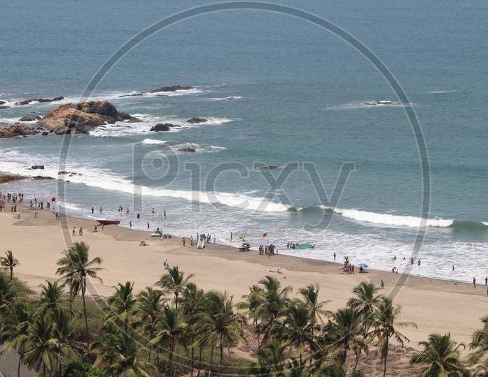 Aerial View Of Beach With Visitors