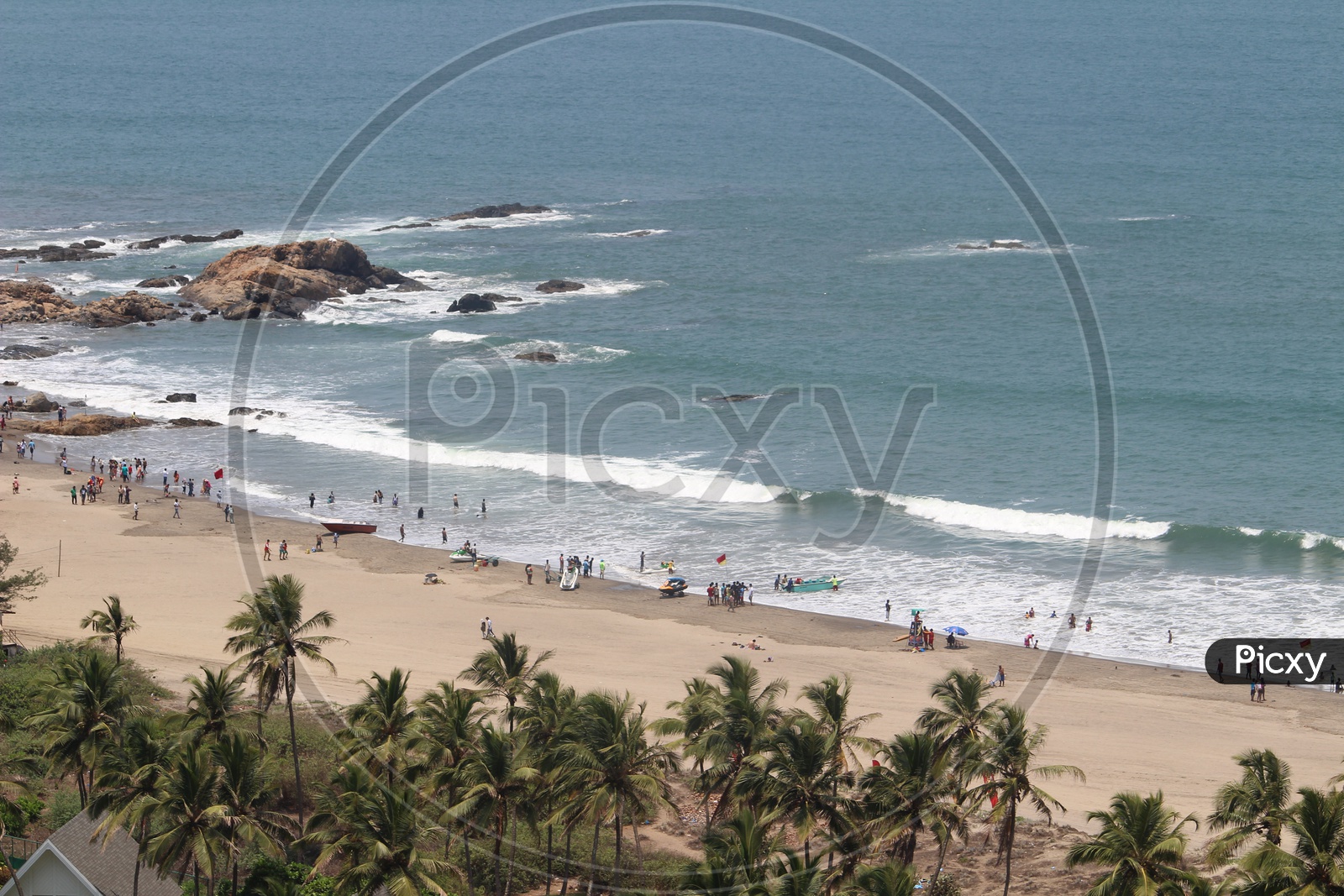 Aerial View Of Beach With Visitors