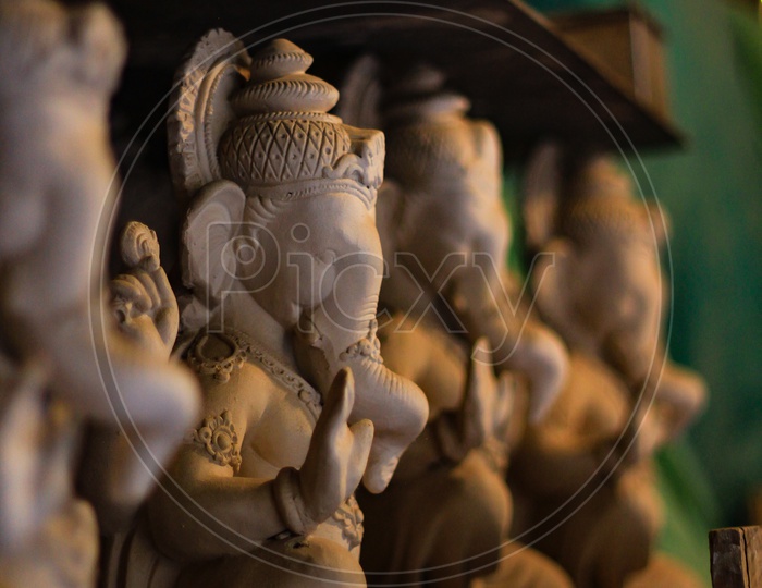 Small Ganesh Idols In Making At A Workshop Closeup