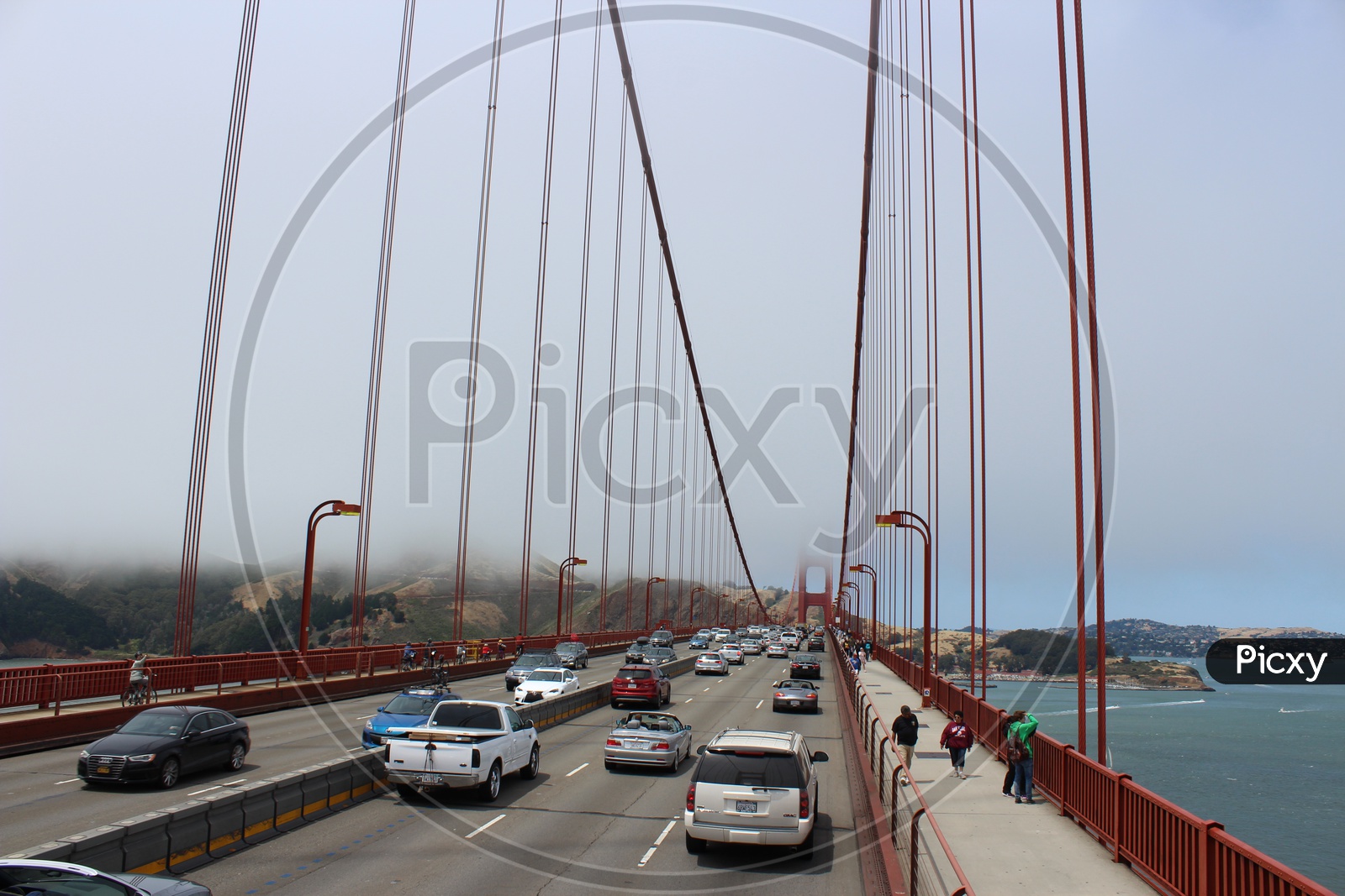 Cars moving along the Golden Gate Bridge