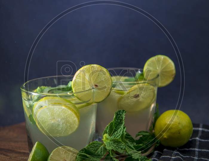 Lemon Juice Is a Traditional Summer Cooler Beverage Served  In Glass  On White Background
