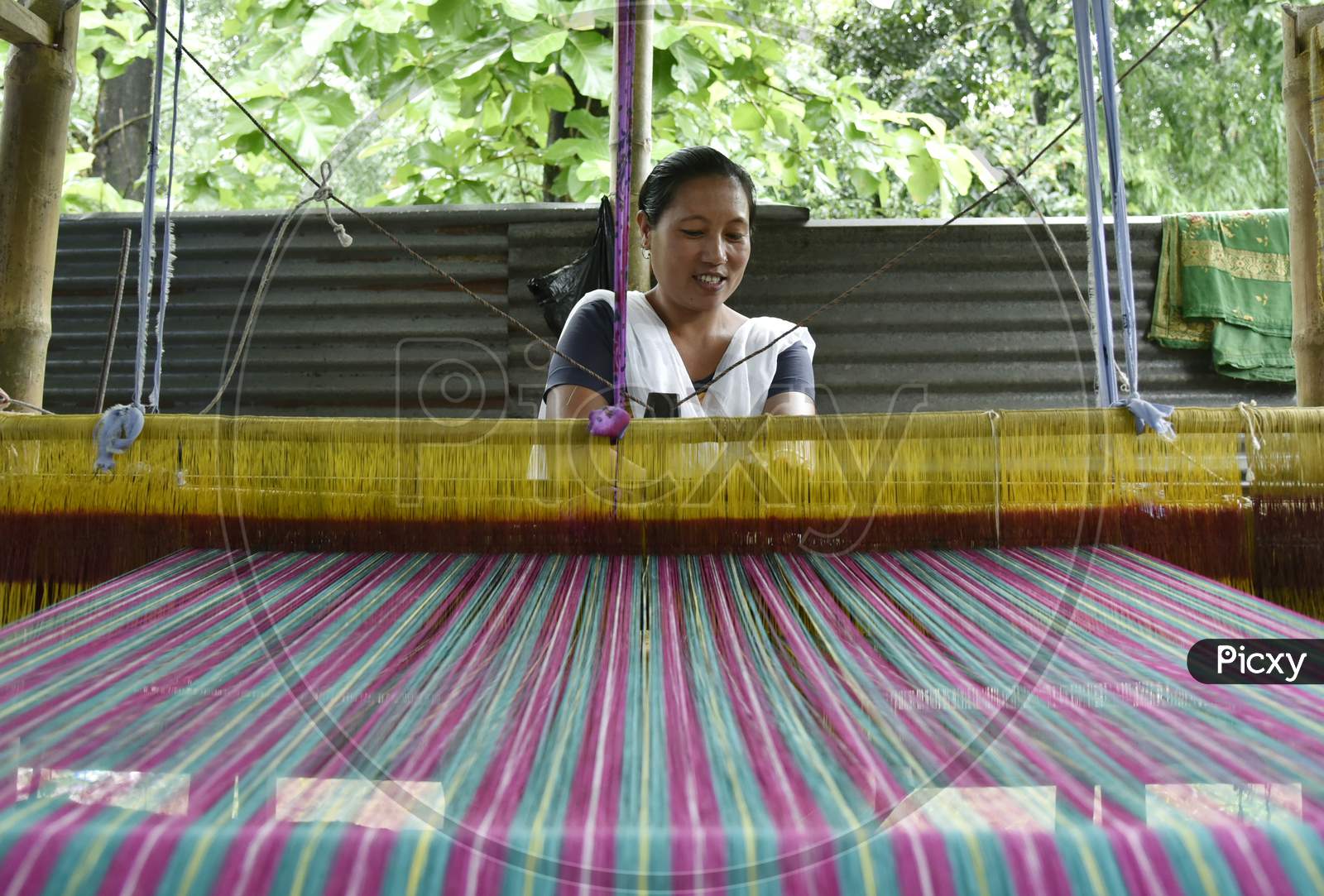 A Woman Weaver Weaving Handloom Sarees