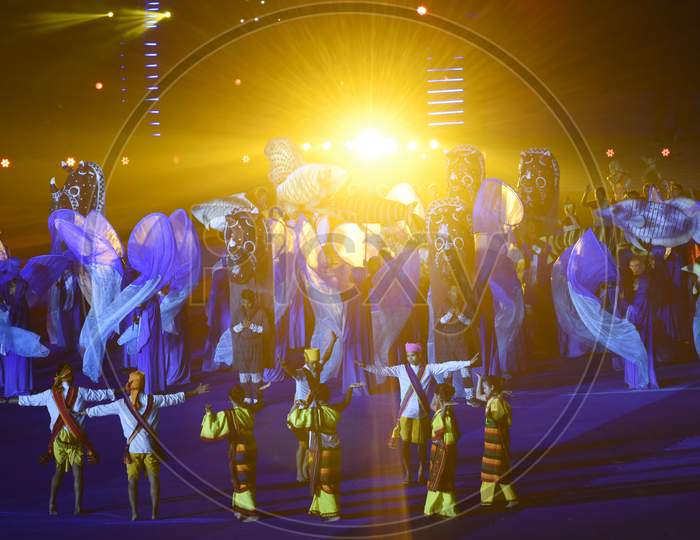 Dancers Perform At The Opening Ceremony Of The 3Rd  Khelo India Youth Games At Indira Gandhi Athletic Stadium, Sarusajai In Guwahati