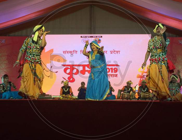Folk Artists Performing On Stage At Sanskruthi Event Held At Prayagraj Ardh Kumbh Mela 2019