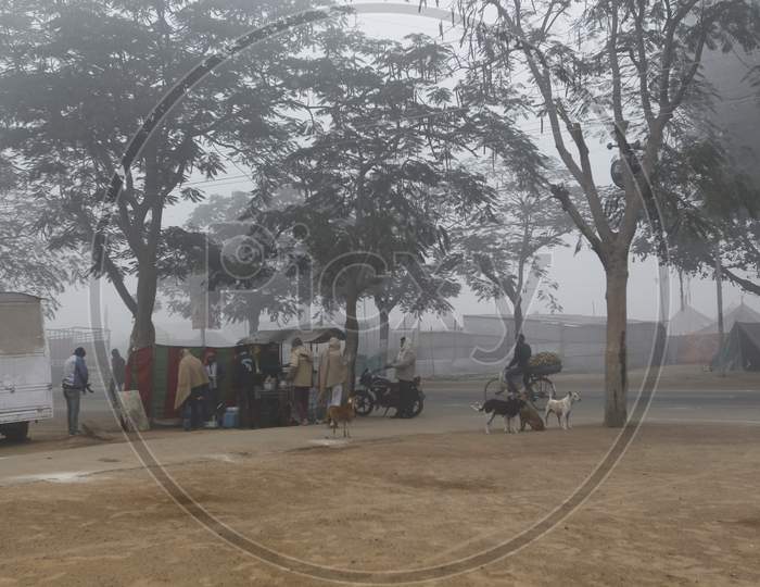 Devotees Foggy Winter Mornings  in Prayagraj , Allahabad