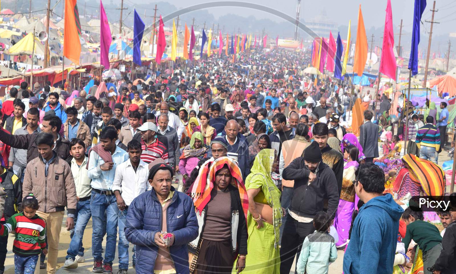 Hindu Devotee Crowds To Take Holy Bath  in Triveni Sangam River bank At  Prayagraj During Ardh Kumbh Mela 2019