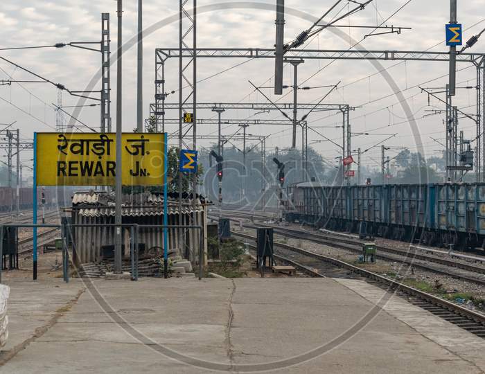 Rewri Jn Railway Station With Indian Railways Train And Goods Deported On Platforms