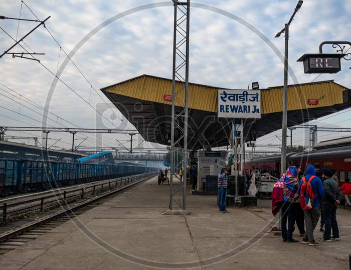 Rewari Jn. Railway Station With Passengers on Platforms