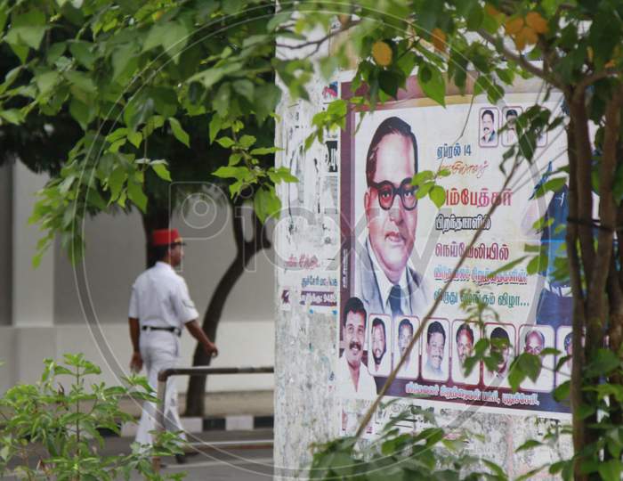 A Wall Poster of Dr. Br. Ambedkar in Pondicherry