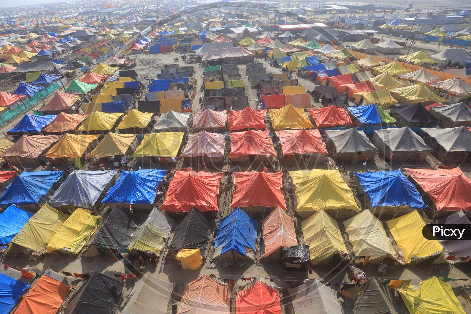 Tents At the Bank Of Triveni Sangam  During  Magh Mela 2020 in Prayagraj , Allahabad