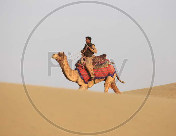 A Rajasthani man riding Camel