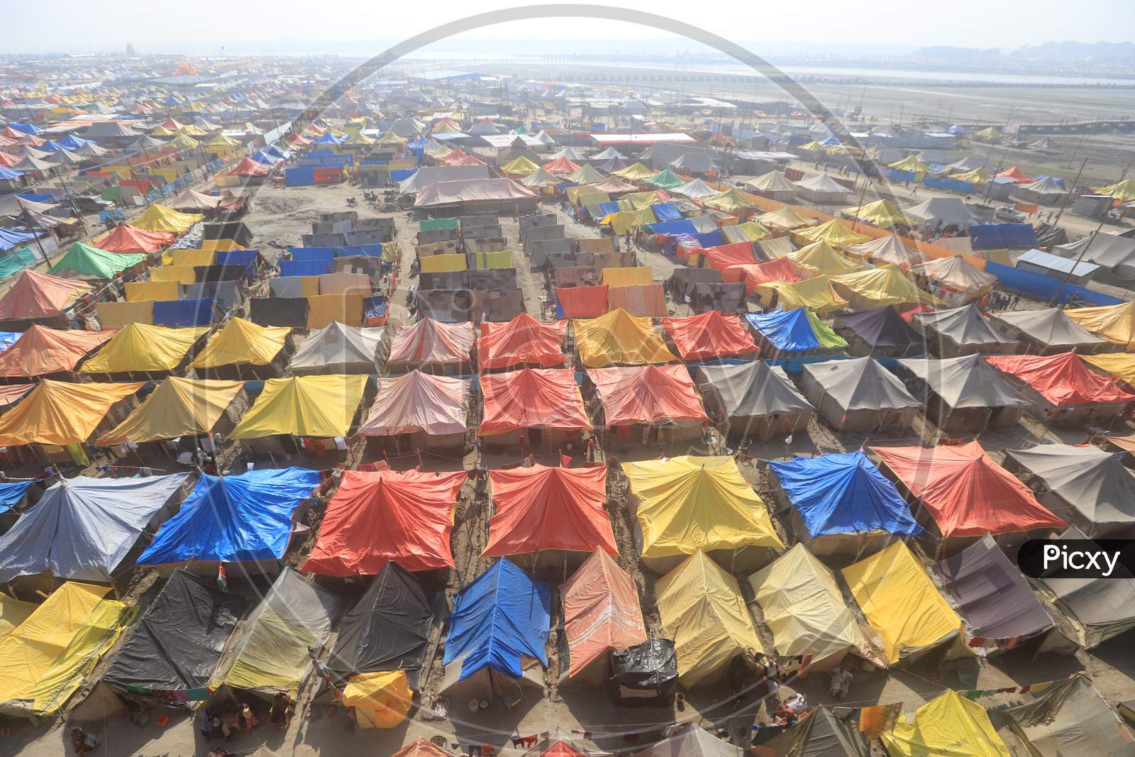 Tents At the Bank Of Triveni Sangam  During  Magh Mela 2020 in Prayagraj , Allahabad