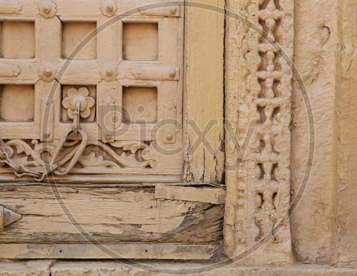 Traditional Old Wooden Doors At Jaisalmer