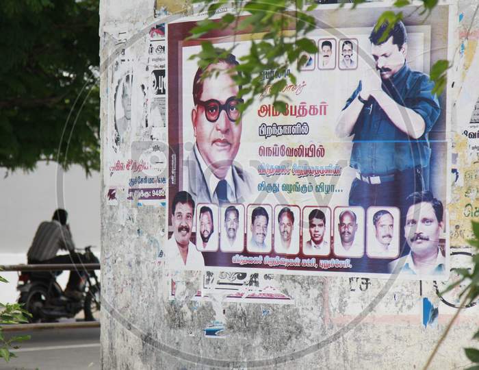 Ambedkar Poster sticked onto the wall