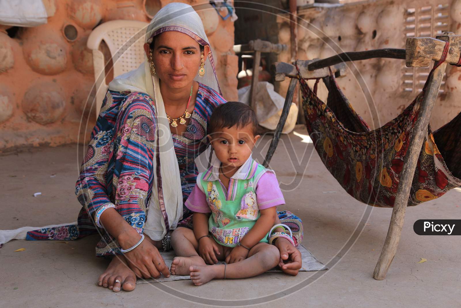Rajasthani mother with his child