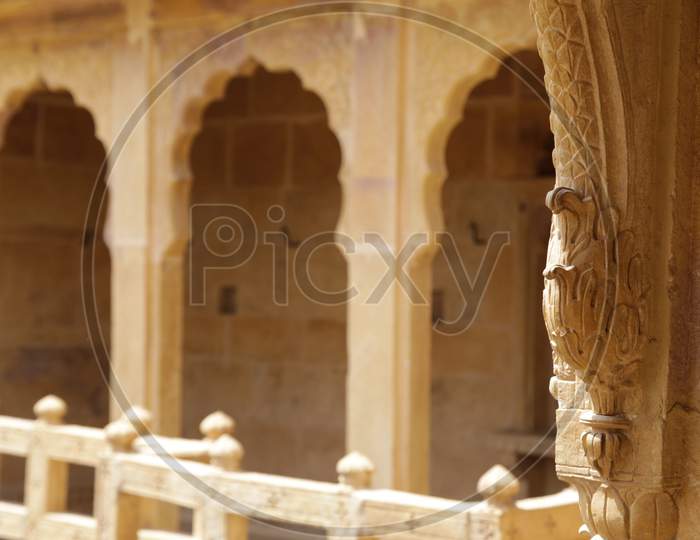 Patwon Ki Haveli or Patwa Haveli a museum featuring intricate carvings, furniture & artwork Of Ancient Indian Kings In  Jaisalmer , Rajasthan