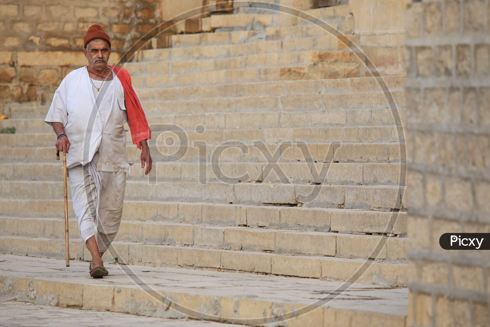 Rajasthani Old Man Walking on the Streets of Jaisalmer
