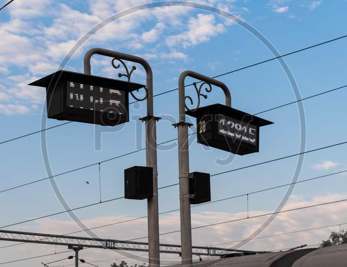 LED Display Boards At Indian Railway Station Platform For Showcasing Train And Bogie Details