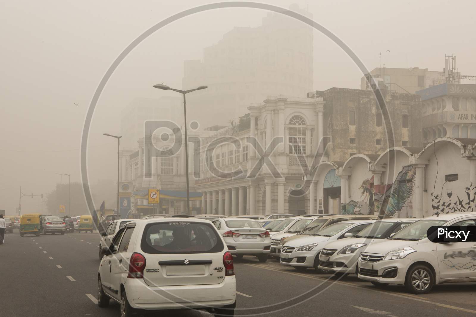 Foggy winter afternoon view of New Delhi