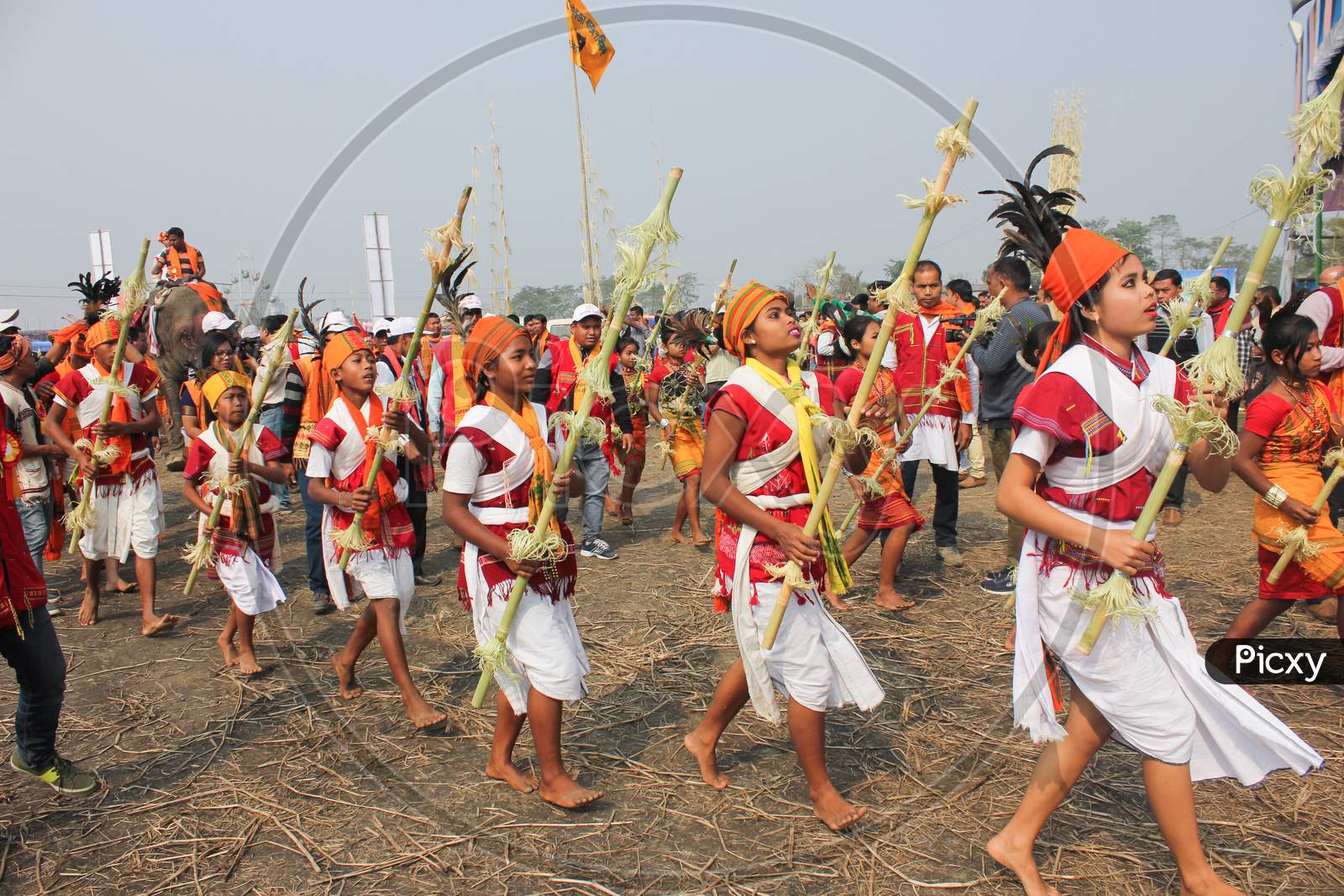 Assamese Tribal People Celebration Bihu Festival With Traditional Bihu Dance