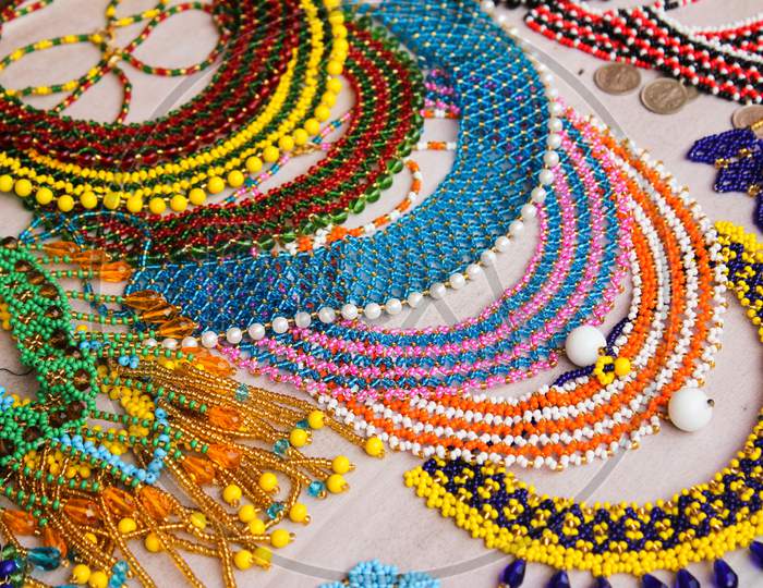 Hand Made Pearl Necklaces and Chains  in Stalls At Shilpagram