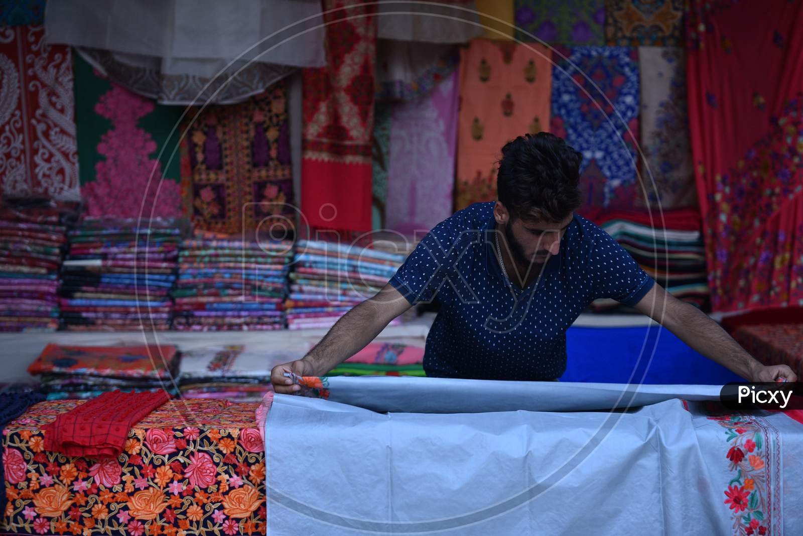 A kashmiri textile stall in Numaish Exhibition 2020