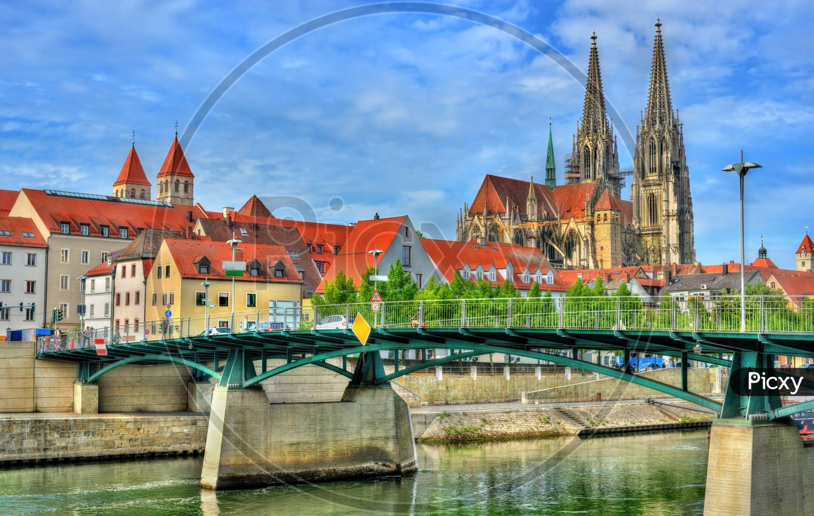 Eiserne Brucke, A Bridge Across Danube In Regensburg, Germany