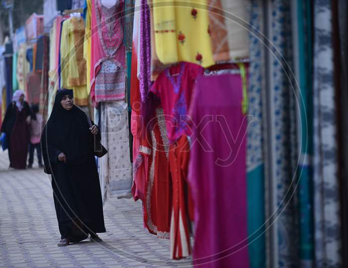 People shopping in Kashmiri Shawls  and dresses Stalls at NUMAISH,Nampally