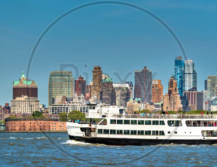 Ferry Connecting New York City, Liberty And Ellis Islands And Jersey City