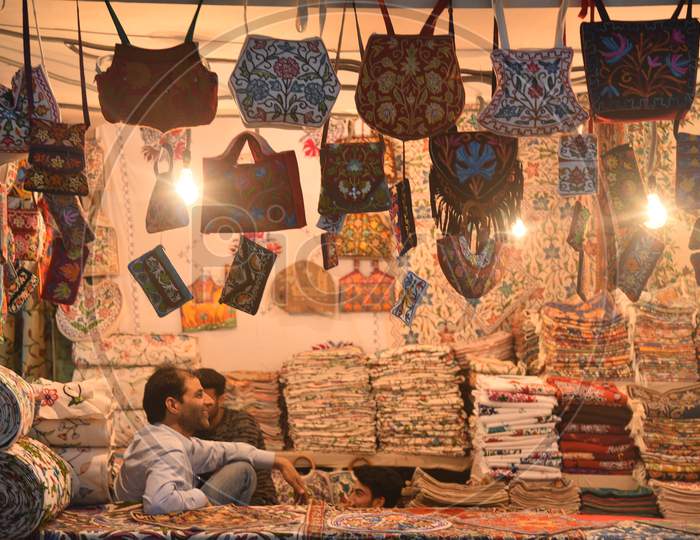 A Kashmiri bags and shawls stall at Numaish Exhibition,Nampally