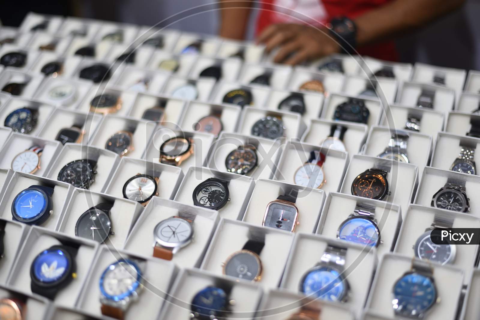 wrist watches in a stall at Numaish Exhibition