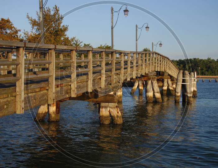 Wooden bridge in the lake