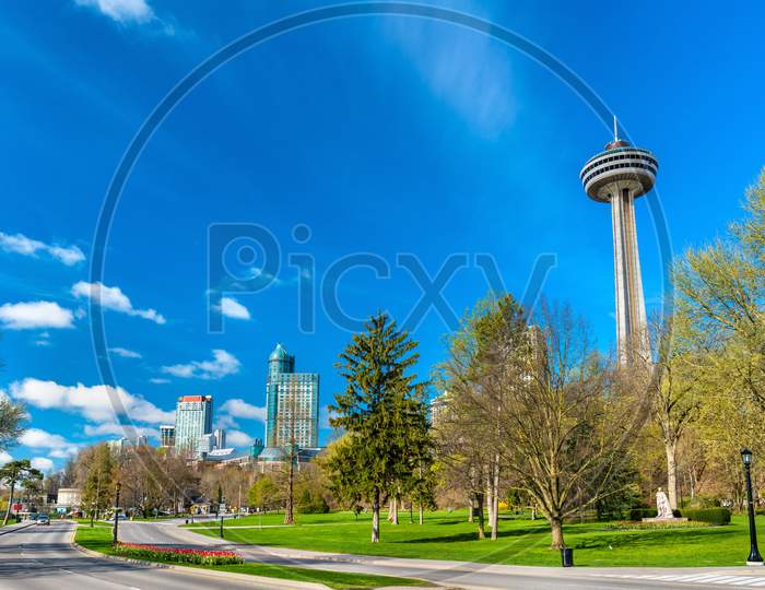 Skyline Of Niagara Falls City In Canada